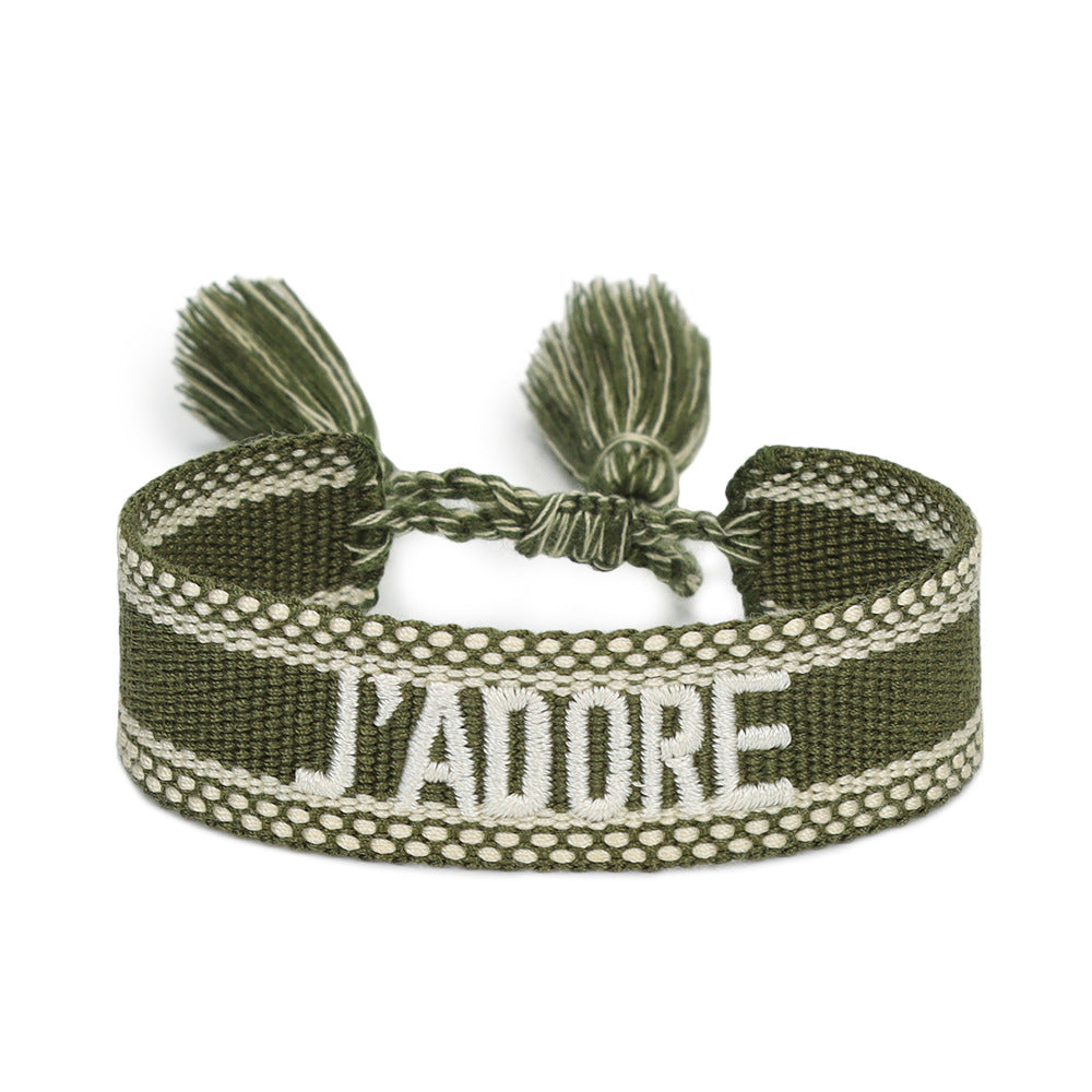 Wholesale Embroidered Letter Woven Ribbon Bracelet