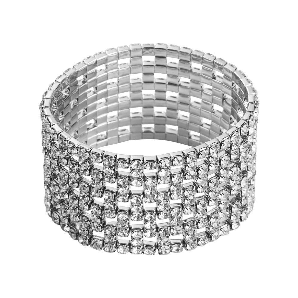 Wholesale hollow claw chain full diamond bracelet multi-row wide edge elastic bracelet