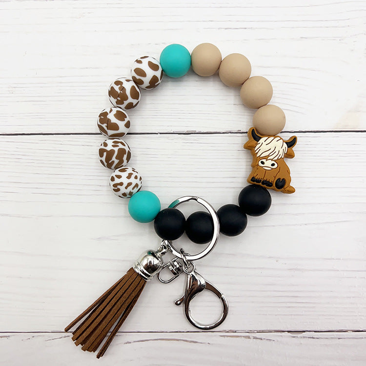 Wholesale Cartoon Animal Silicone Handmade Beads Short Tassel Bracelet Keychain