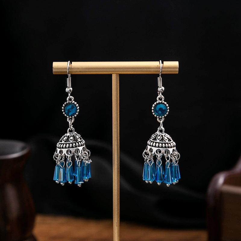 Wholesale Turquoise Bohemian Owl Dream Catcher Feather Alloy Earrings