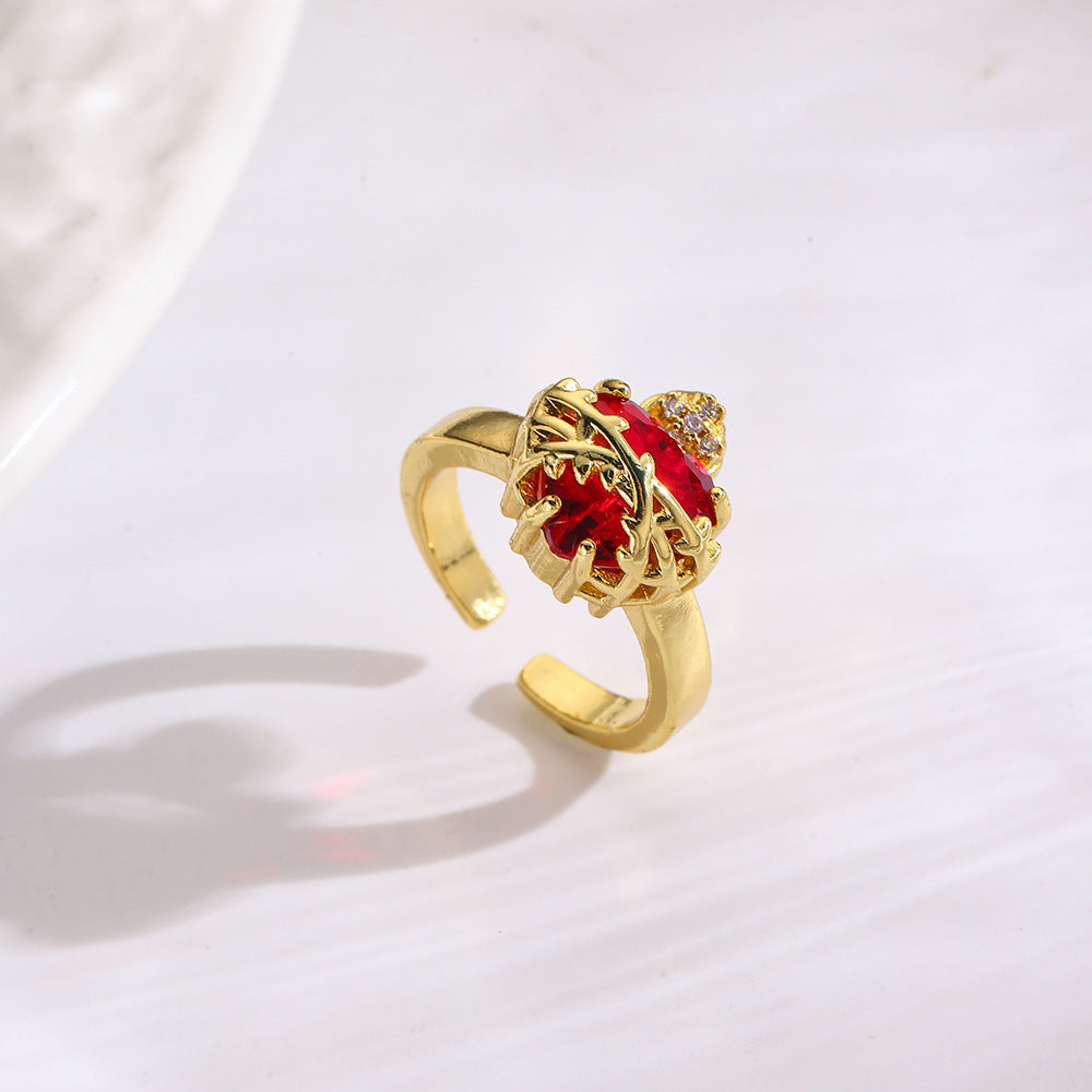 Wholesale Red Crown Heart Zircon Open  Charm   Ring
