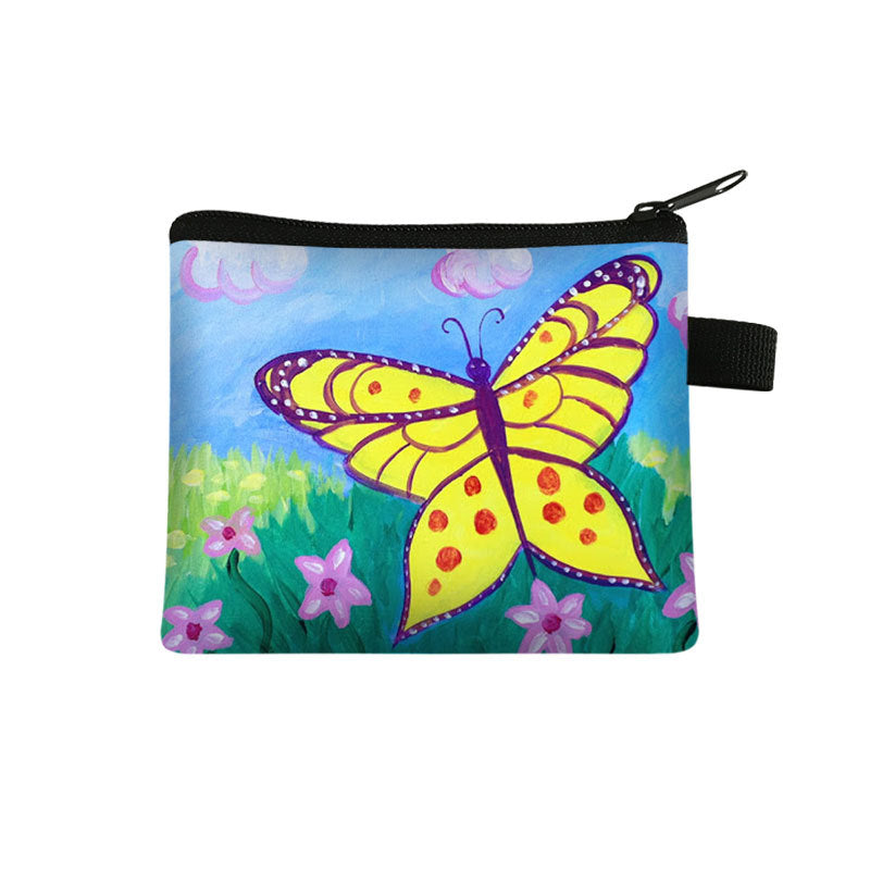 Wholesale Polyester Butterfly Print Kids Coin Purse Coin Key Storage Bag