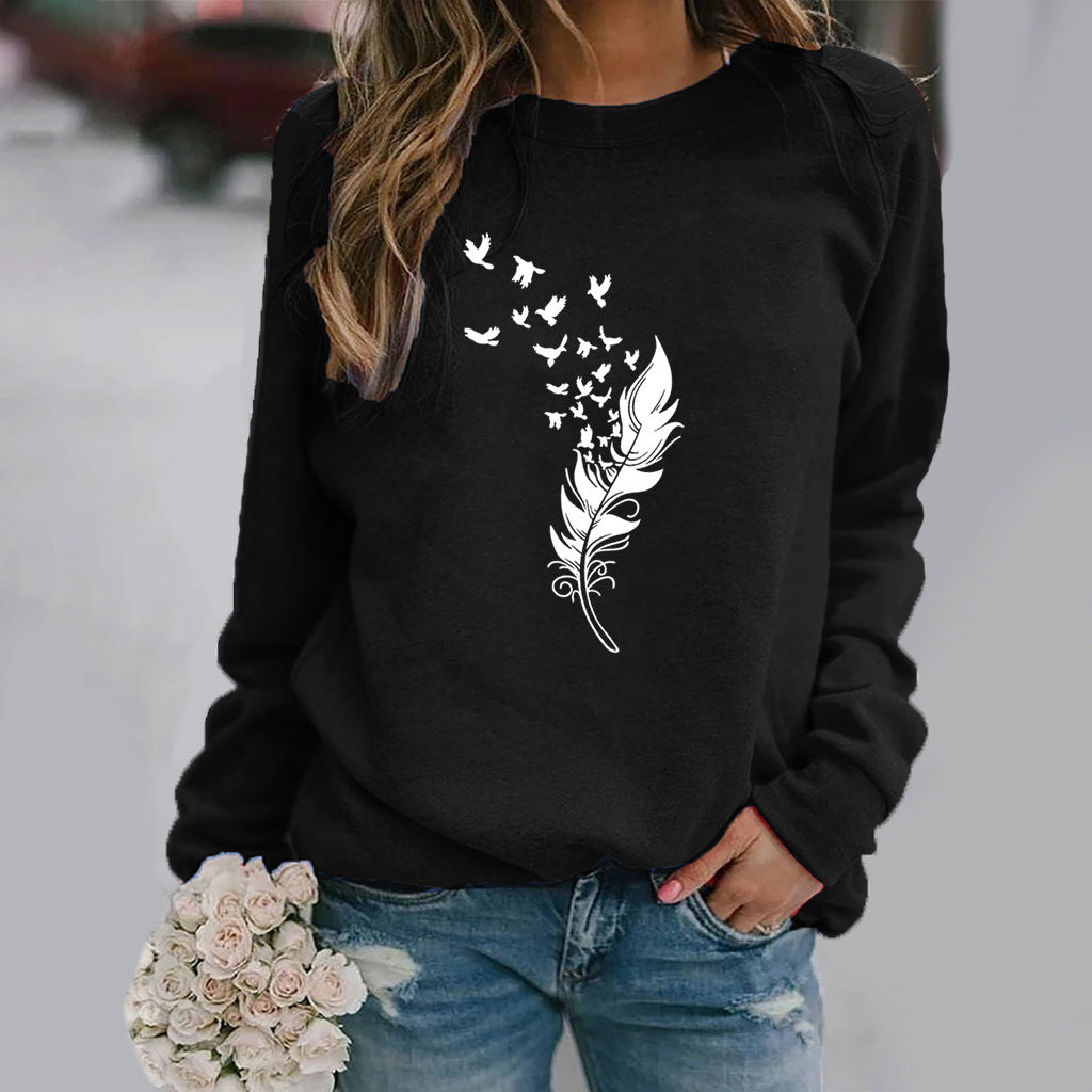 Wholesale Polyester Feather Fun Pattern Printed Long Sleeves