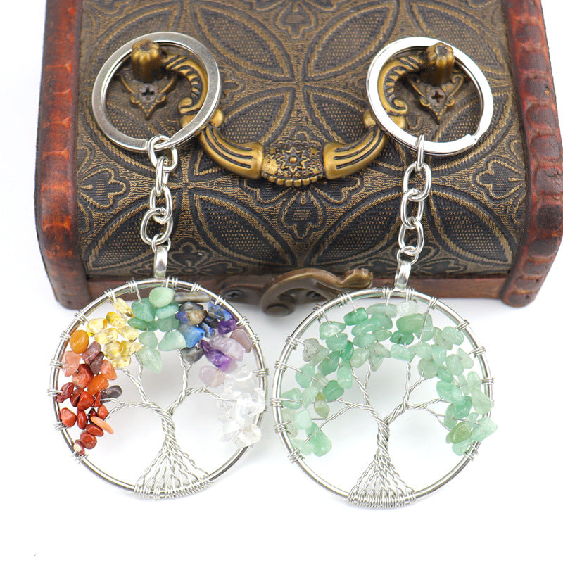 Wholesale Natural Crushed Stone Crystal Tree Root Tree of Life Pendant Keychain