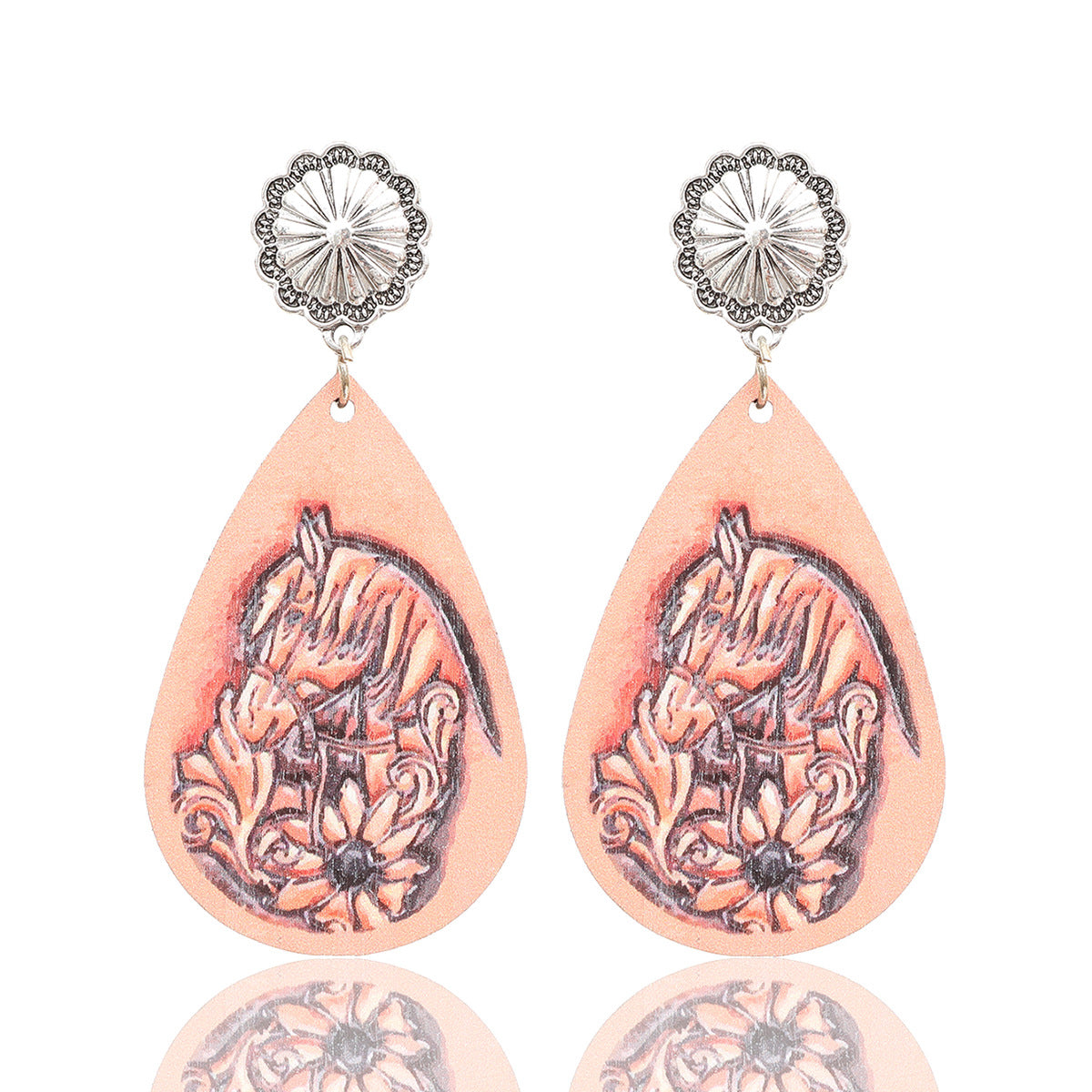 Wholesale Vintage Horse Head Wooden Drop Shaped Earrings