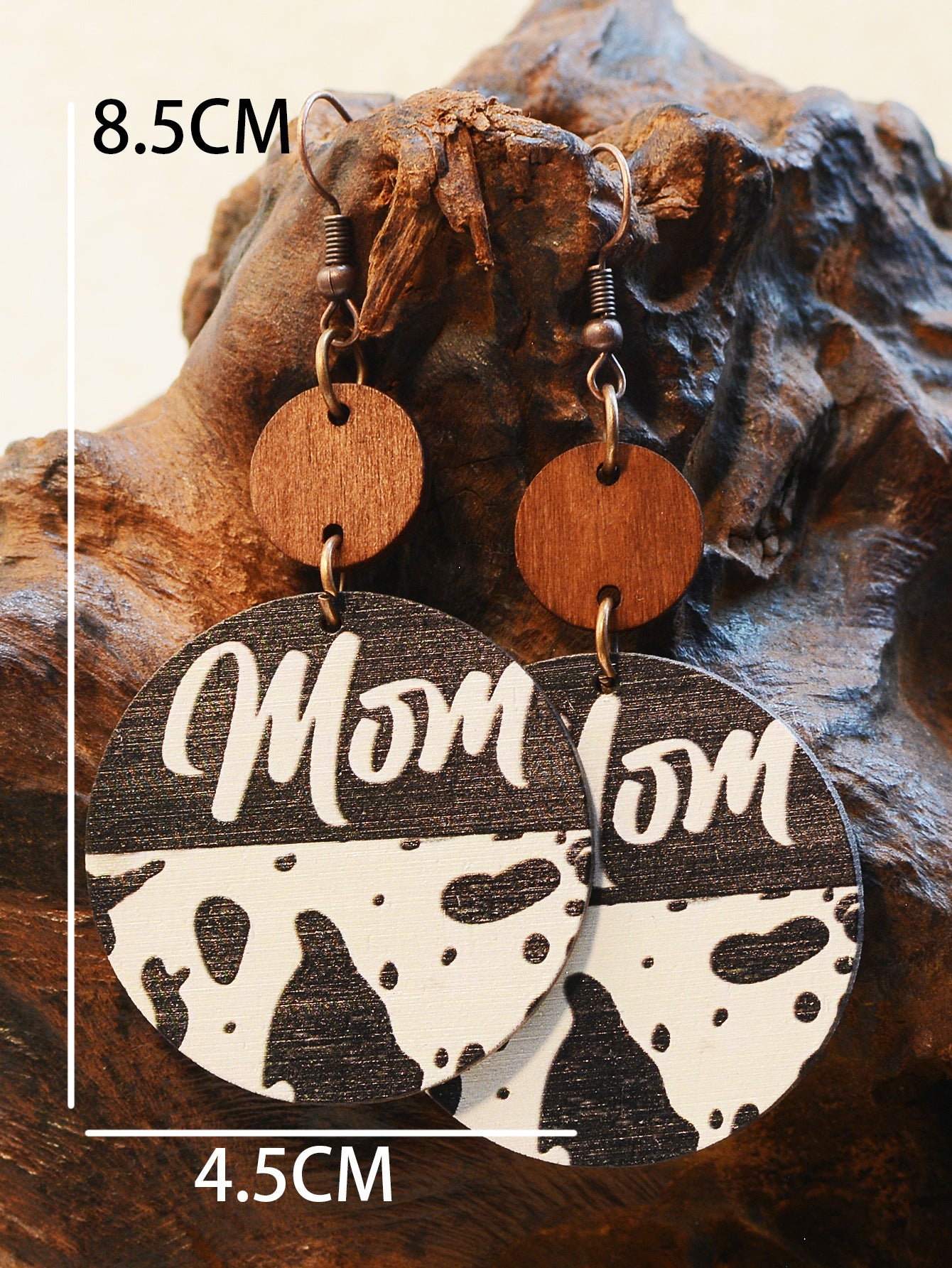 Wholesale Vintage Leopard Print Wood Chip MAMA Round Earrings