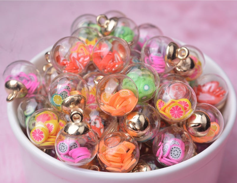 Wholesale 20pcs Alloy Glass Acrylic Small Ball Pendant DIY Handmade Jewelry Bulk Accessories Earring Accessories Key Case Pendant