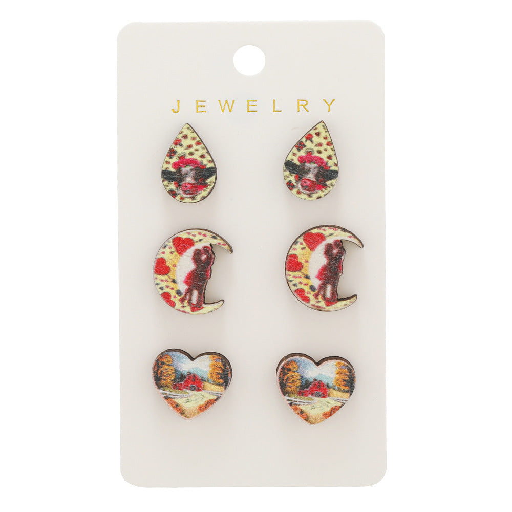 Wholesale of Valentine's Day Geometric Love Wooden Earrings