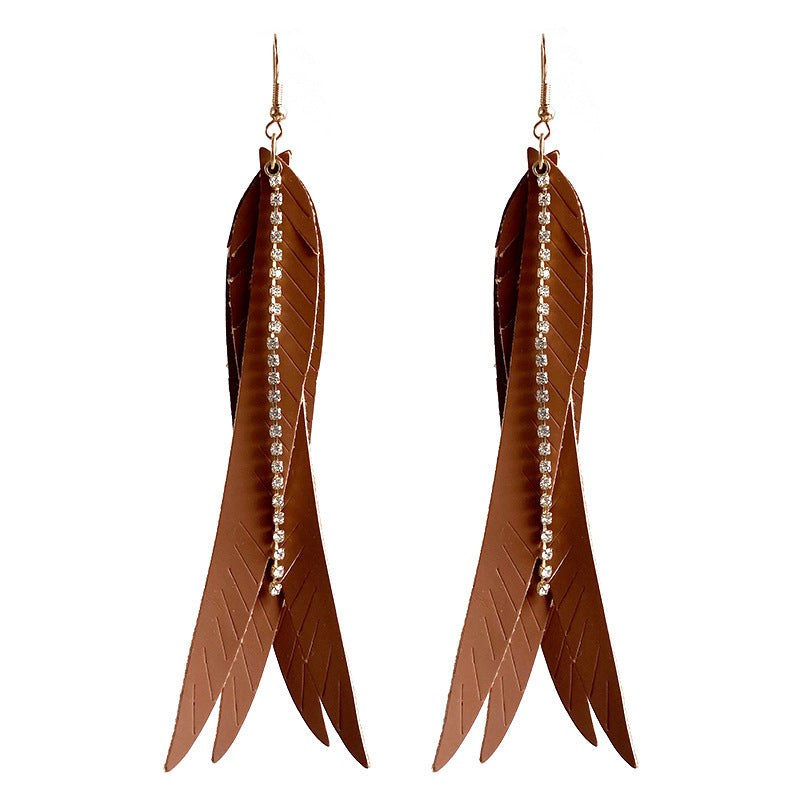 2PAIRS/PACK PACE Feather Forma de la hoja de la hoja de la cadena de diamantes de imitación