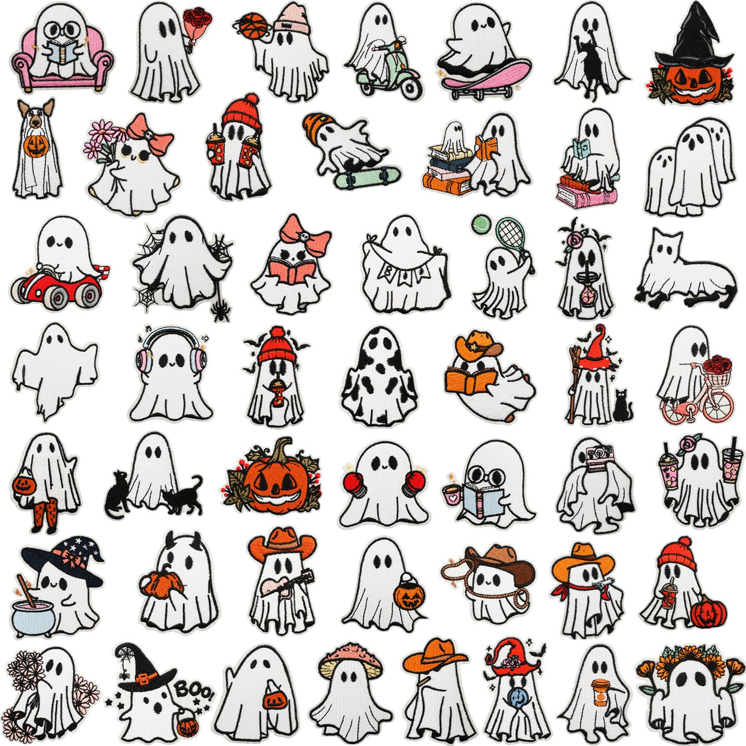 Wholesale Iron On Ghost Pumpkin Embroidery Patch Cute Witch Applique For Clothing Holiday Craft Supply For DIY Decor