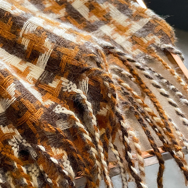 Wholesale Autumn and Winter Imitation Cashmere Contrasting Long Tassel Color Block Plaid Scarf