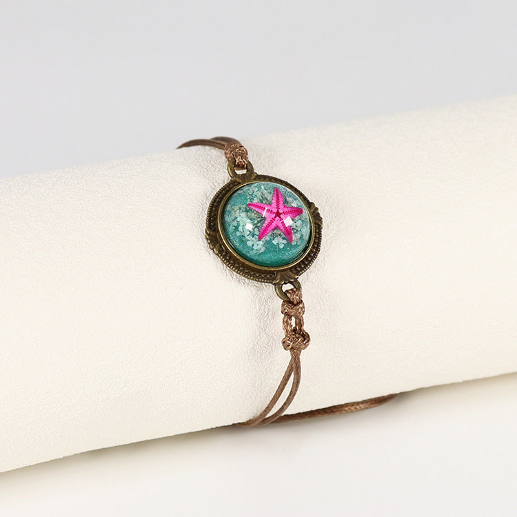 Wholesale 12pcs Wax Rope Vintage Starfish Natural Resin Bracelet