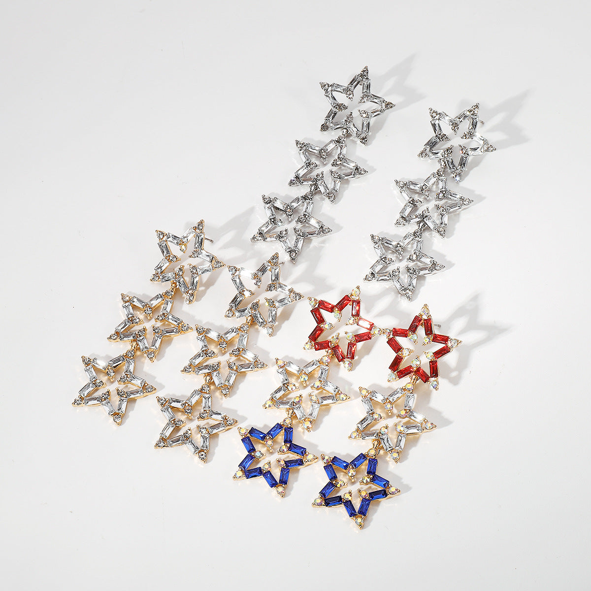 Wholesale Colorful Five-pointed Star Hollow Rhinestone Personalized Design Earrings