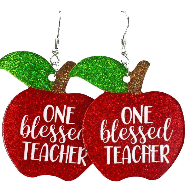 Wholesale 2 Pair/Pack Glitter Sparkling Big Apple Teacher Earrings
