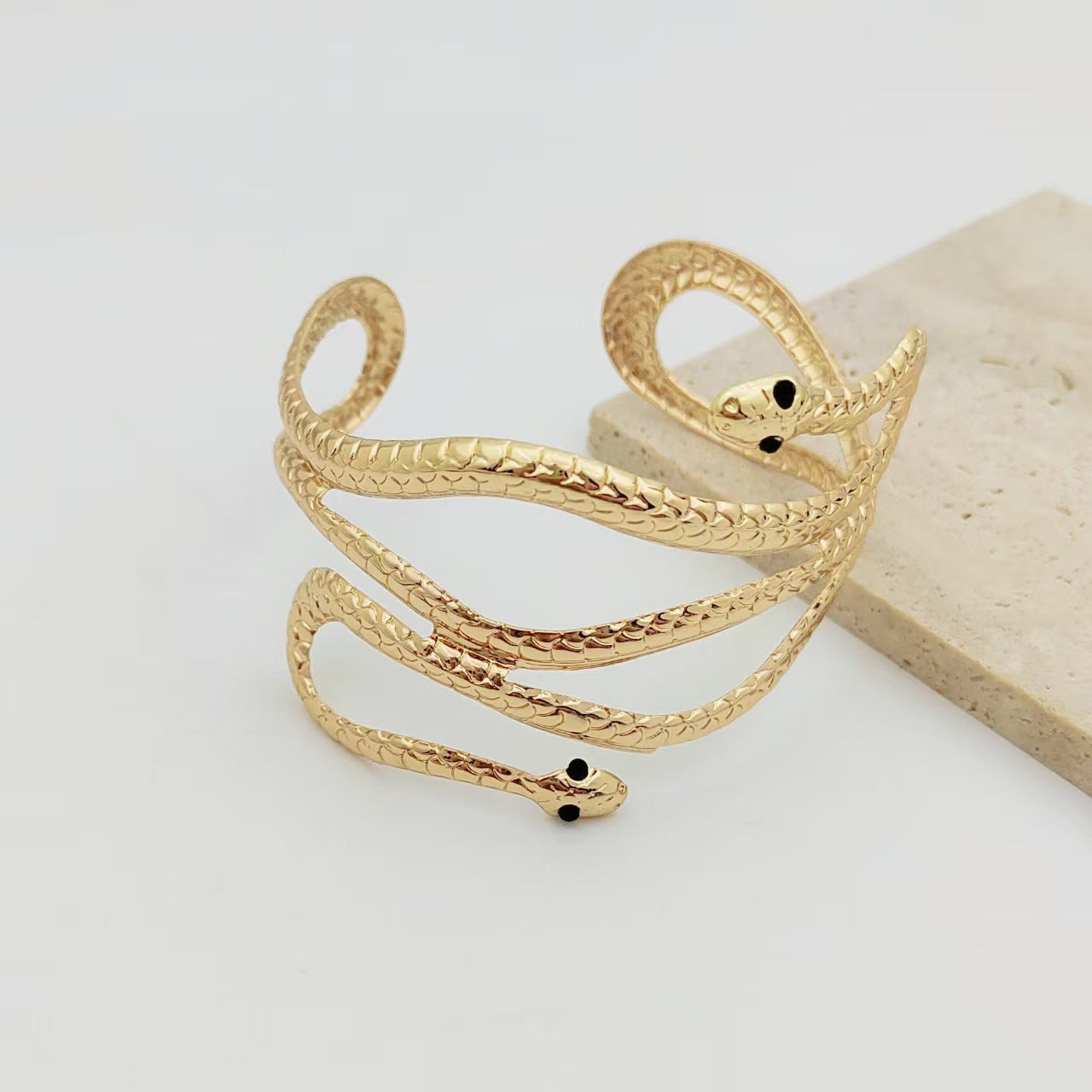 Wholesale wide hammered pleated golden bracelet