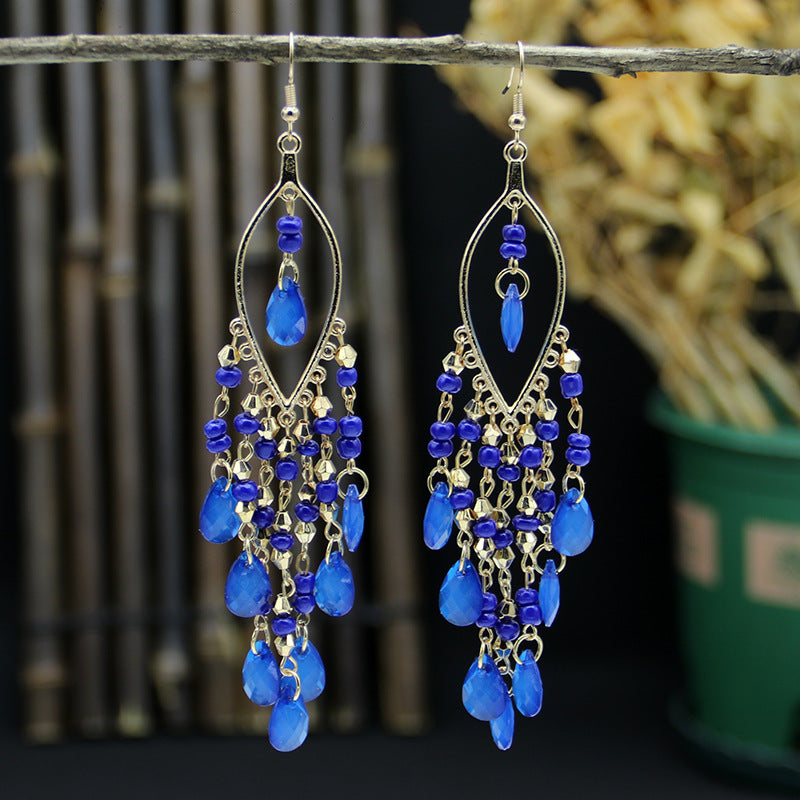 Wholesale Bohemian Long Teardrop Tassel Earrings
