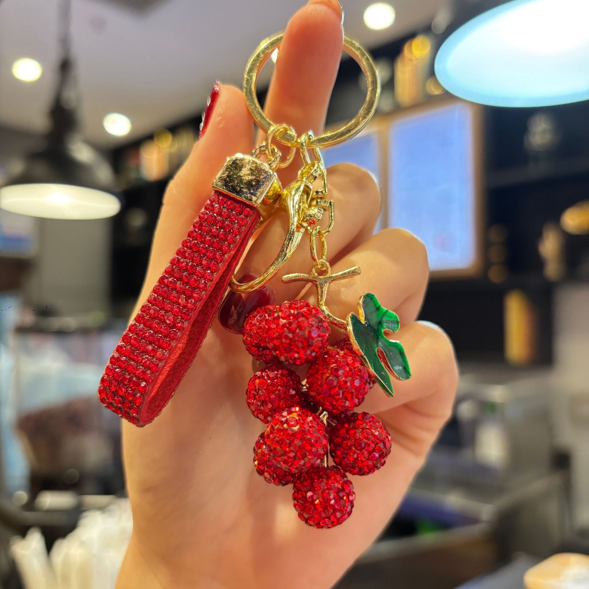 Wholesale Full diamond 3D grape cluster keychain