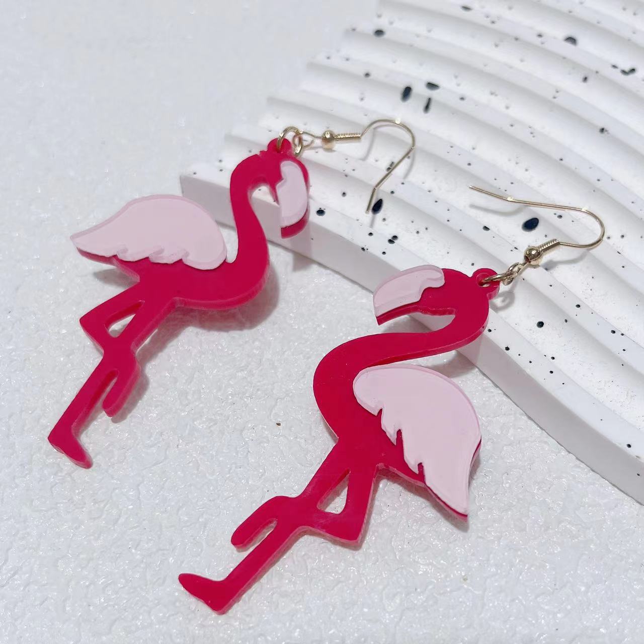 Wholesale glitter acrylic pink Valentine's Day fun cute Flamingo earrings