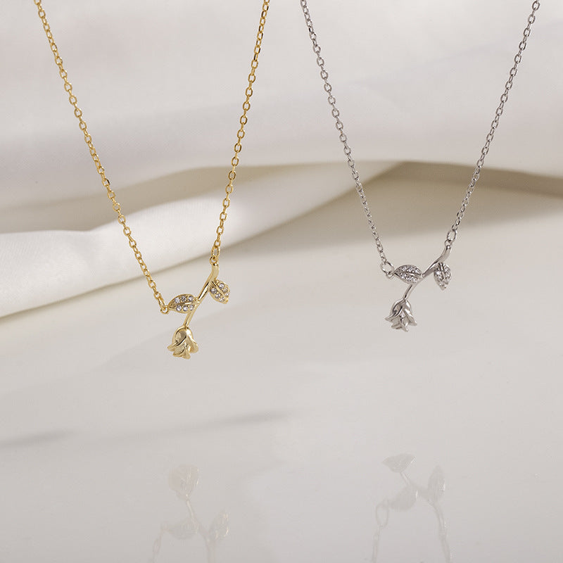 Wholesale S925 Silver Rose Necklace