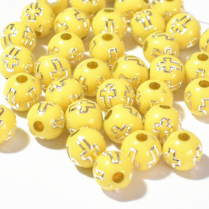 Wholesale 8mm Acrylic Plastic Cross Round Solid Color Beads