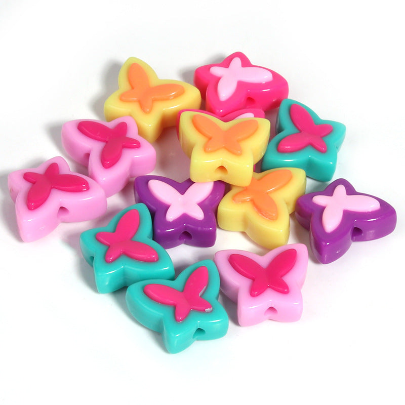 Wholesale 20pcs/pack Creamy Candy Two-color Plum Blossom Butterfly Print Loose Beads