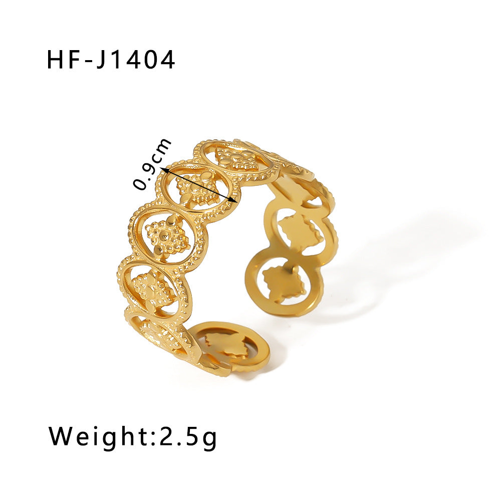 Wholesale Simple Leaf Geometric Hollow Flower 18k Gold-plated Snake-shaped High-end Multi-layer Titanium Steel Rings