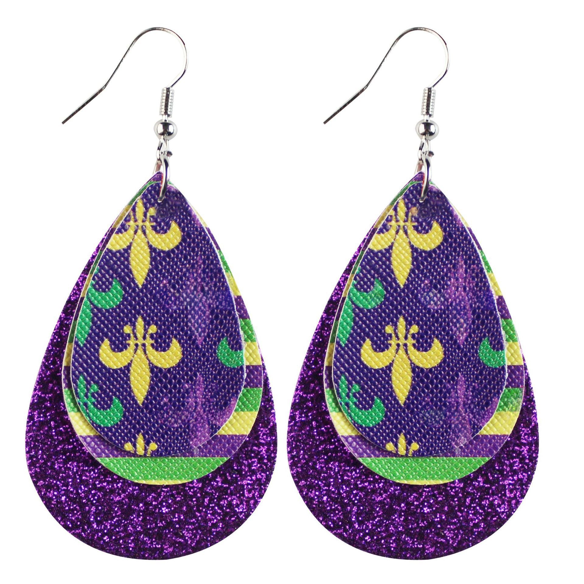 Wholesale Carnival Leather Earrings Multi-layer Stitching Leather Earrings