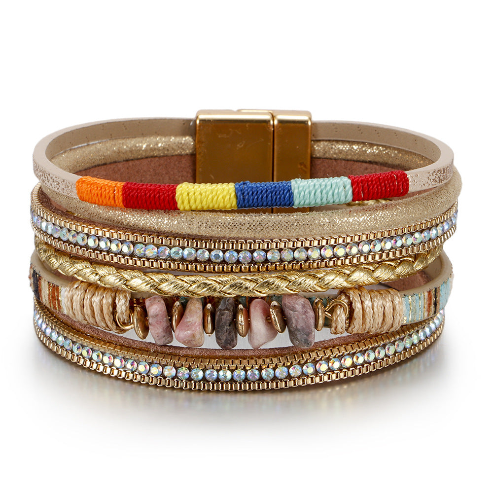 Wholesale Turquoise Bohemian Colorful Rope Woven Multilayer Leather Bracelets