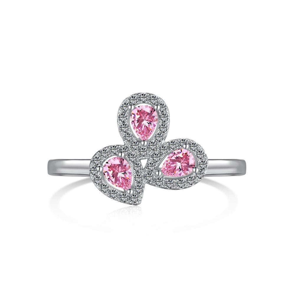 Wholesale Pink Series S925 Sterling Silver Love Butterfly Four-Leaf Clover Zircon Ring