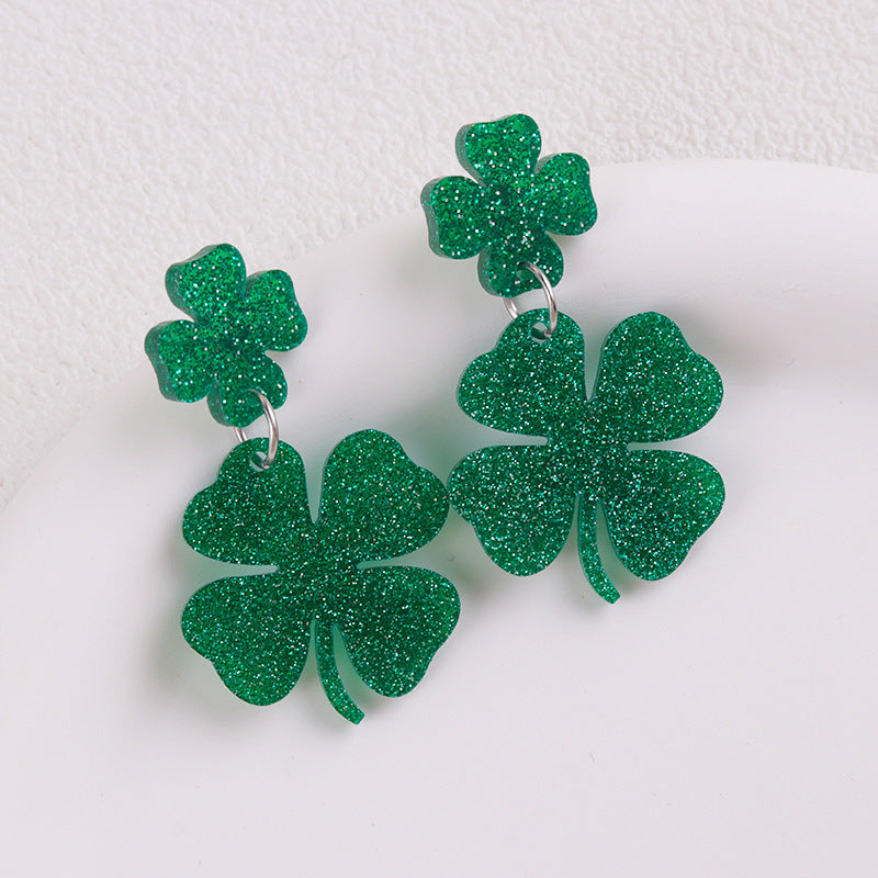Wholesale  St.  Patrick' s Day Beer Festival  Vintage Clover  Acrylic Earrings