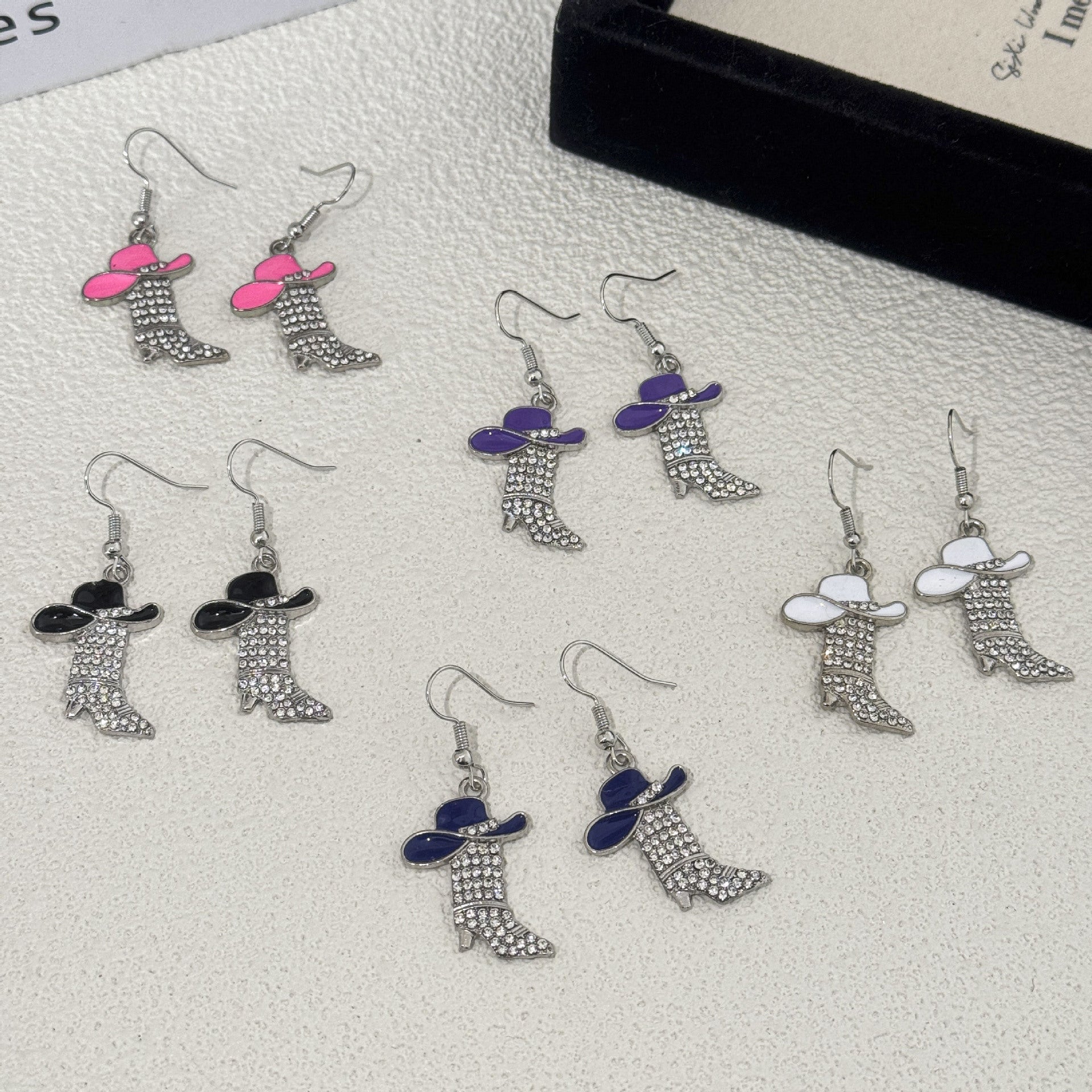 Wholesale Alloy Electroplated Blue Rhinestone Western Boot Drop Earrings For Women Stylish Party Accessory