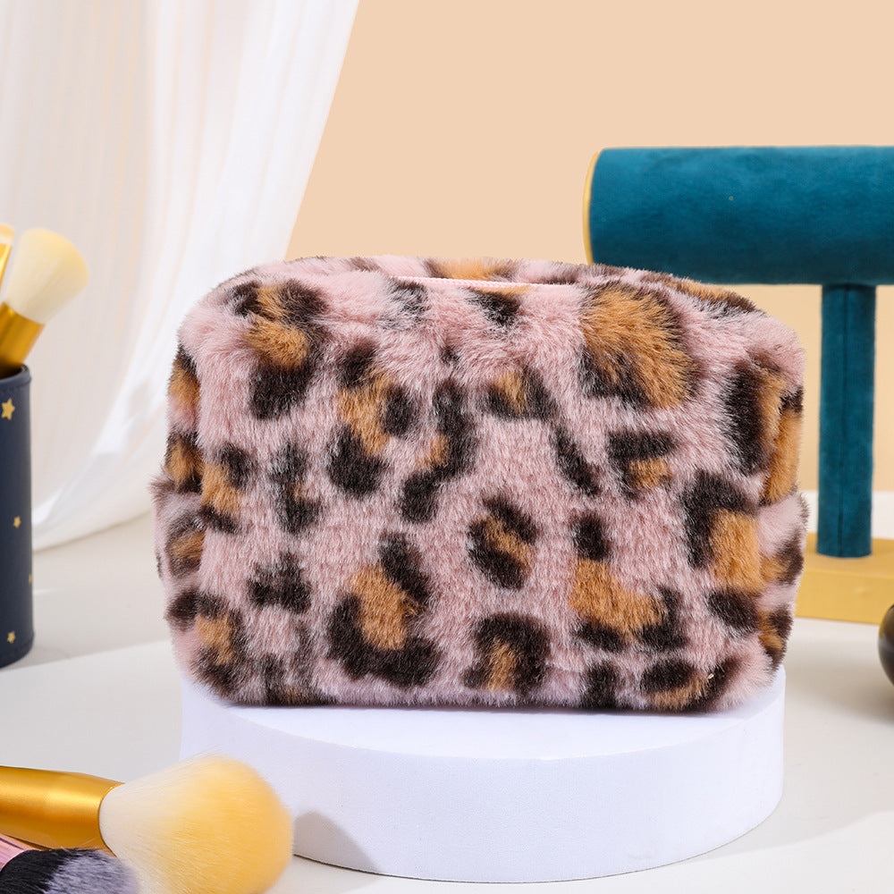 Wholesale Leopard Print Plush Octagonal Makeup Storage Bag