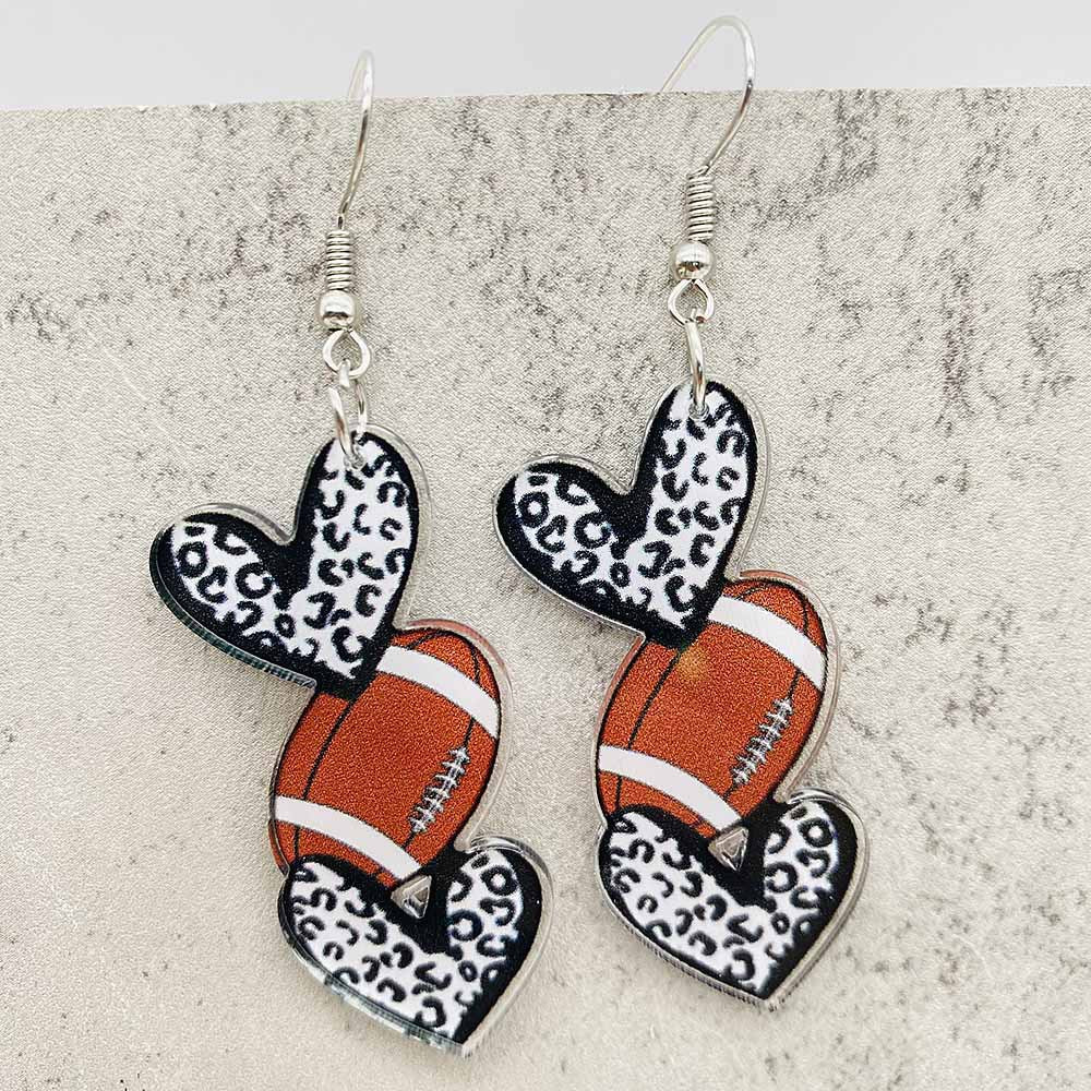 Wholesale Love Leopard Pattern Baseball Football Basketball Printed Acrylic Earrings