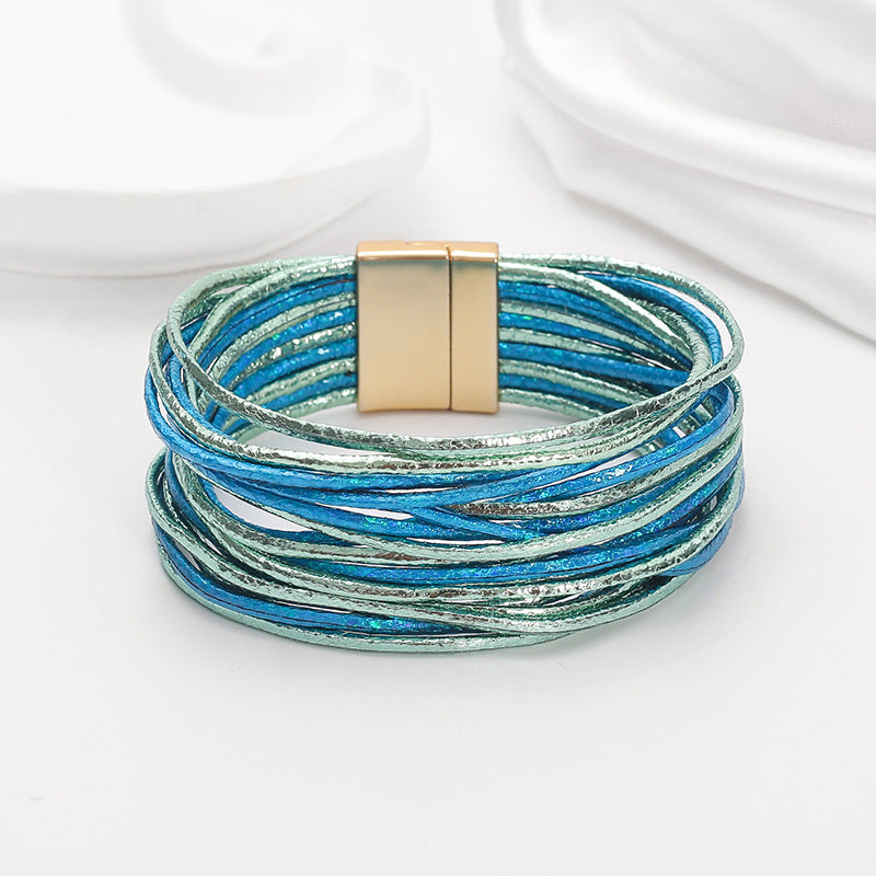 Wholesale Bohemian Imitation Gold Wire Magnetic Clasp Leather Bracelet