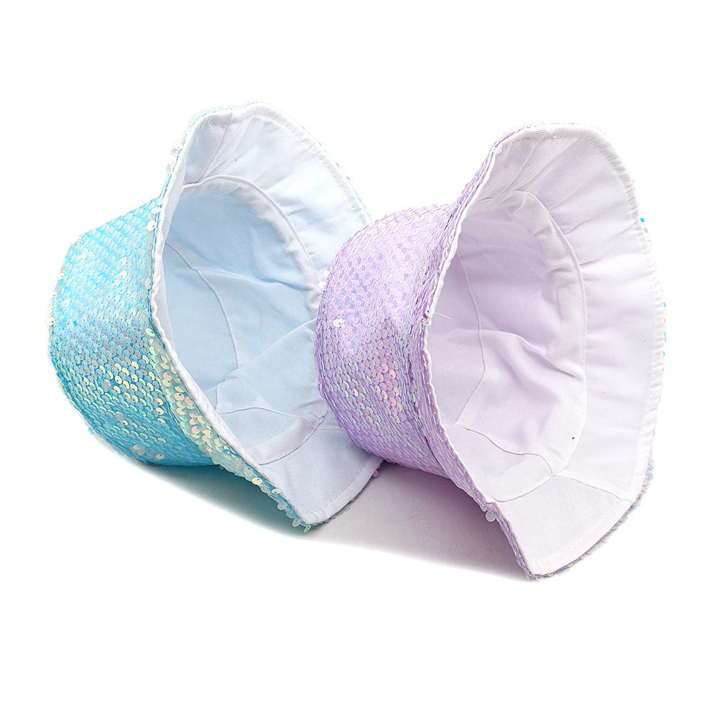 Wholesale Colorful sequin hat double-sided sun hat sun protection bucket hat