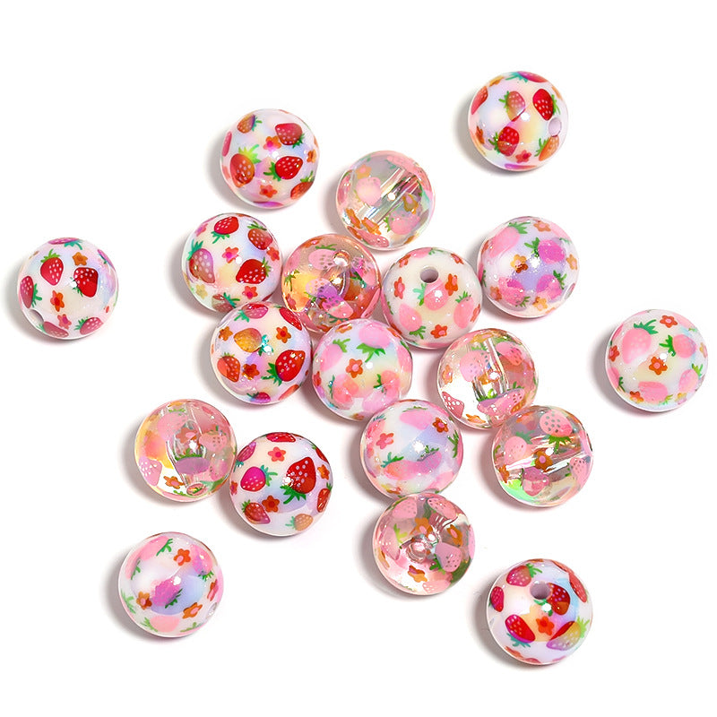 Wholesale 100pcs Acrylic Milk Strawberry DIY Printed Beads