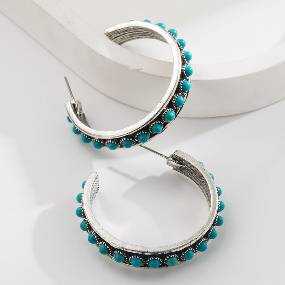 Wholesale  Western Exaggerated Earrings Alloy White Turquoise Earrings