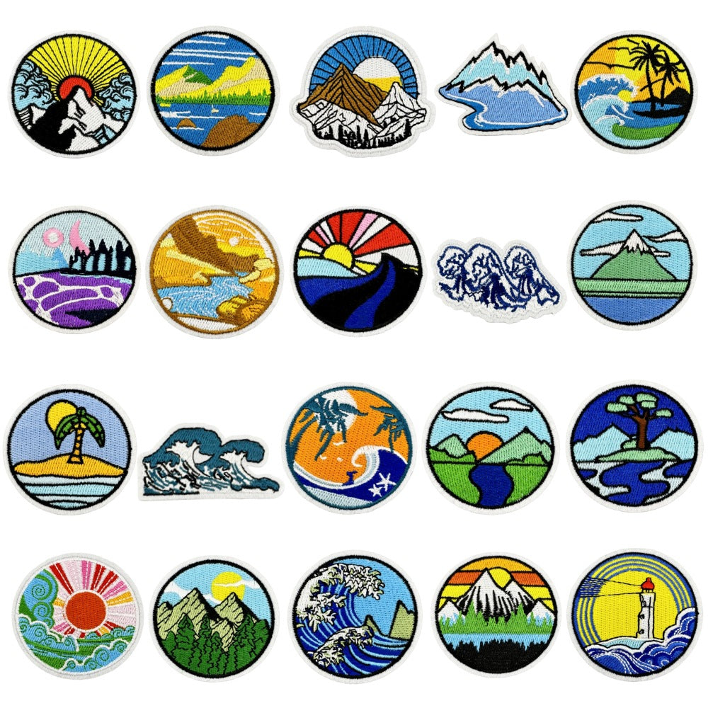 Wholesale Embroidered Patch With Landscape Adventure Design For Outdoor Travel Camping Clothing Decorative Accent