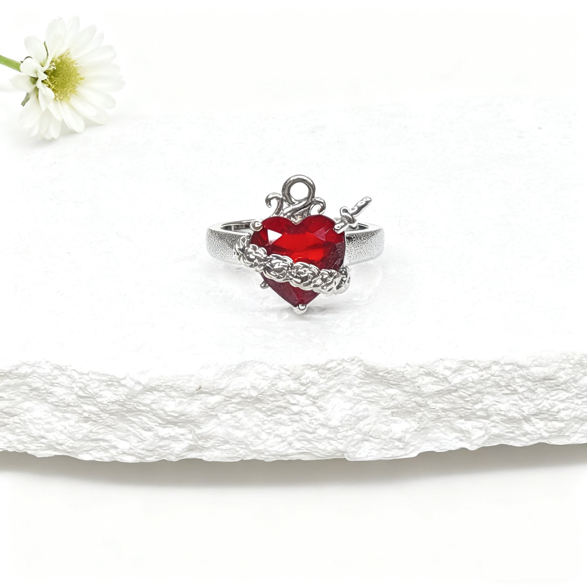 Wholesale Red Crown Heart Zircon Open  Charm   Ring