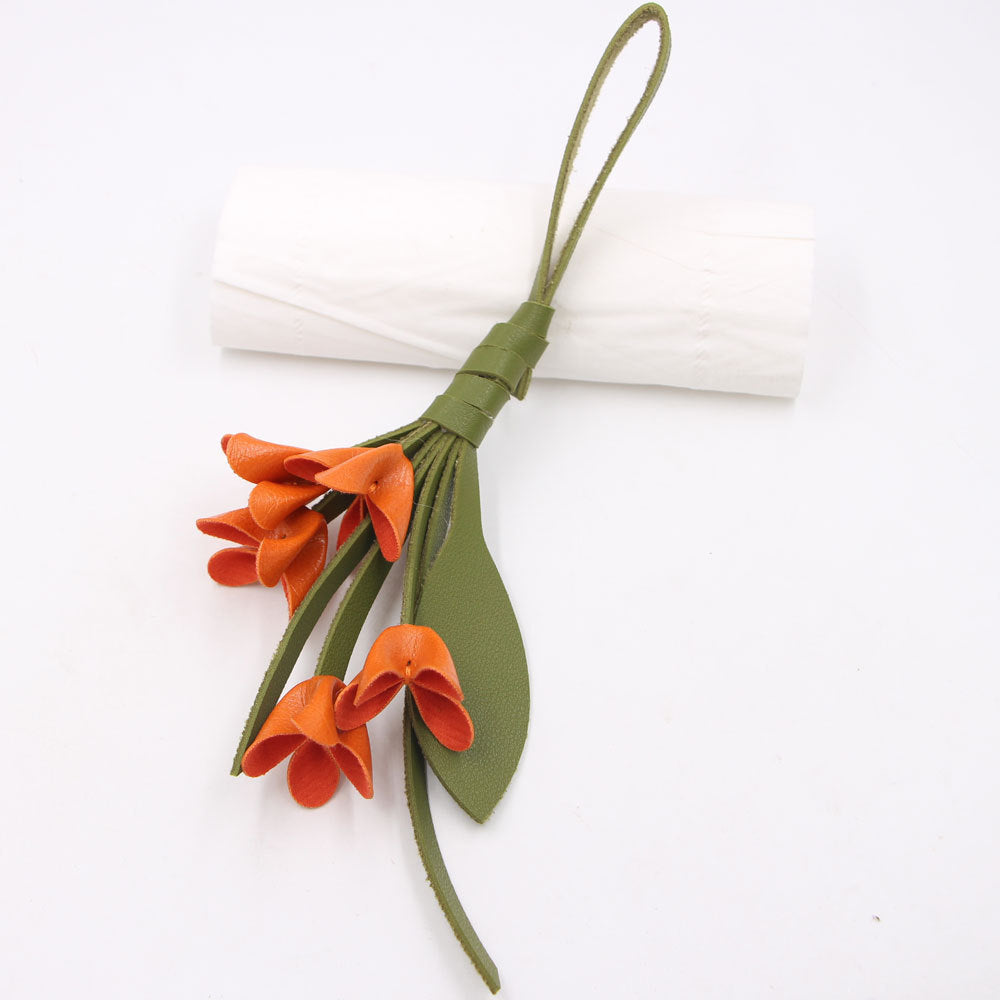Wholesale Handwoven Golden Osmanthus Flower Keychain PU Leather Bag Charm Fashion Accessory Boutique Resale
