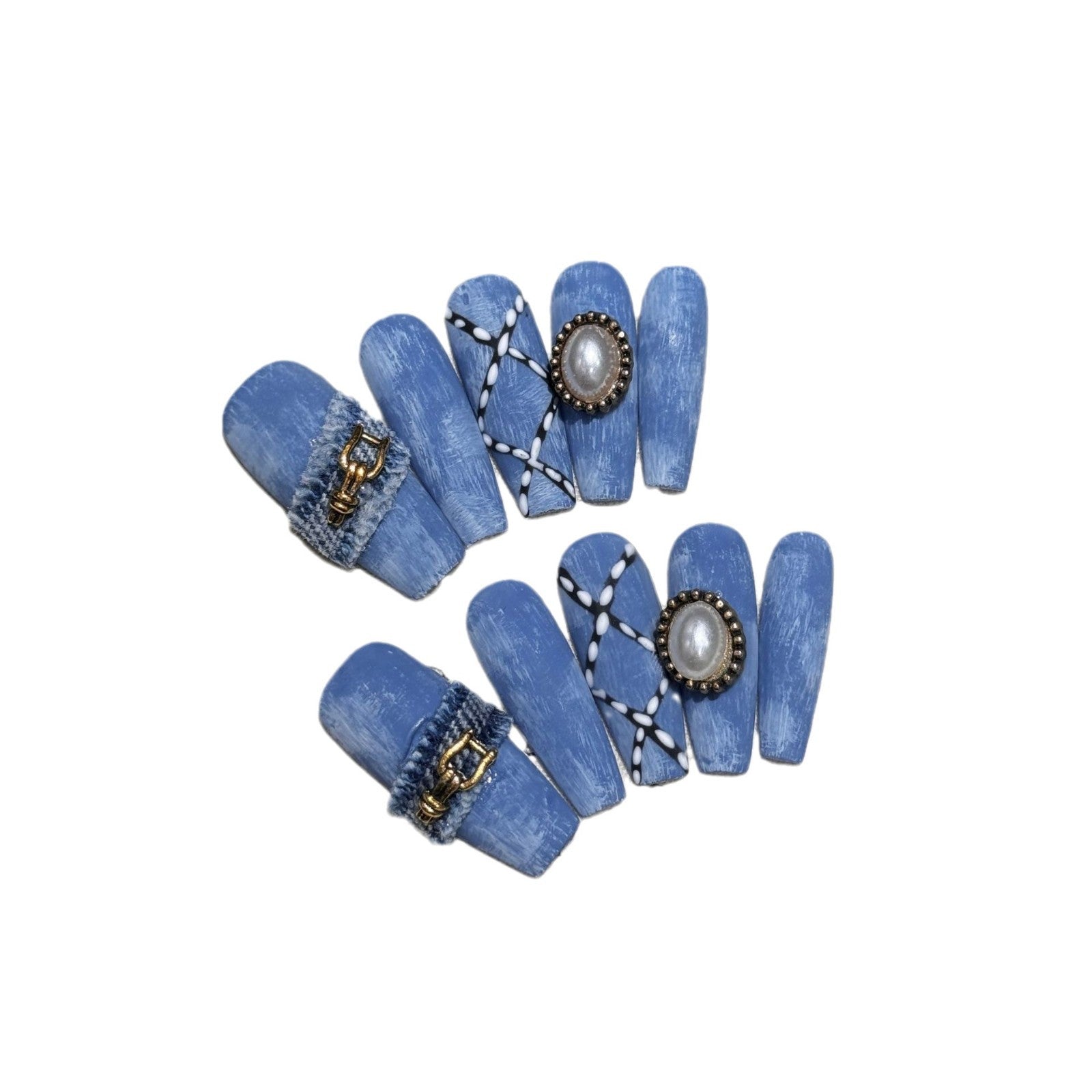 Wholesale Cowboy style cross nail art wear denim raw edge handmade original design bevel cut hand-painted