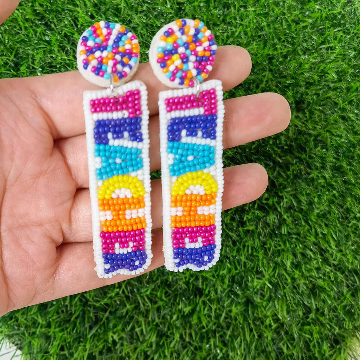 Wholesale Teacher Pencil Apple Fabric Handmade Rice Bead Earrings