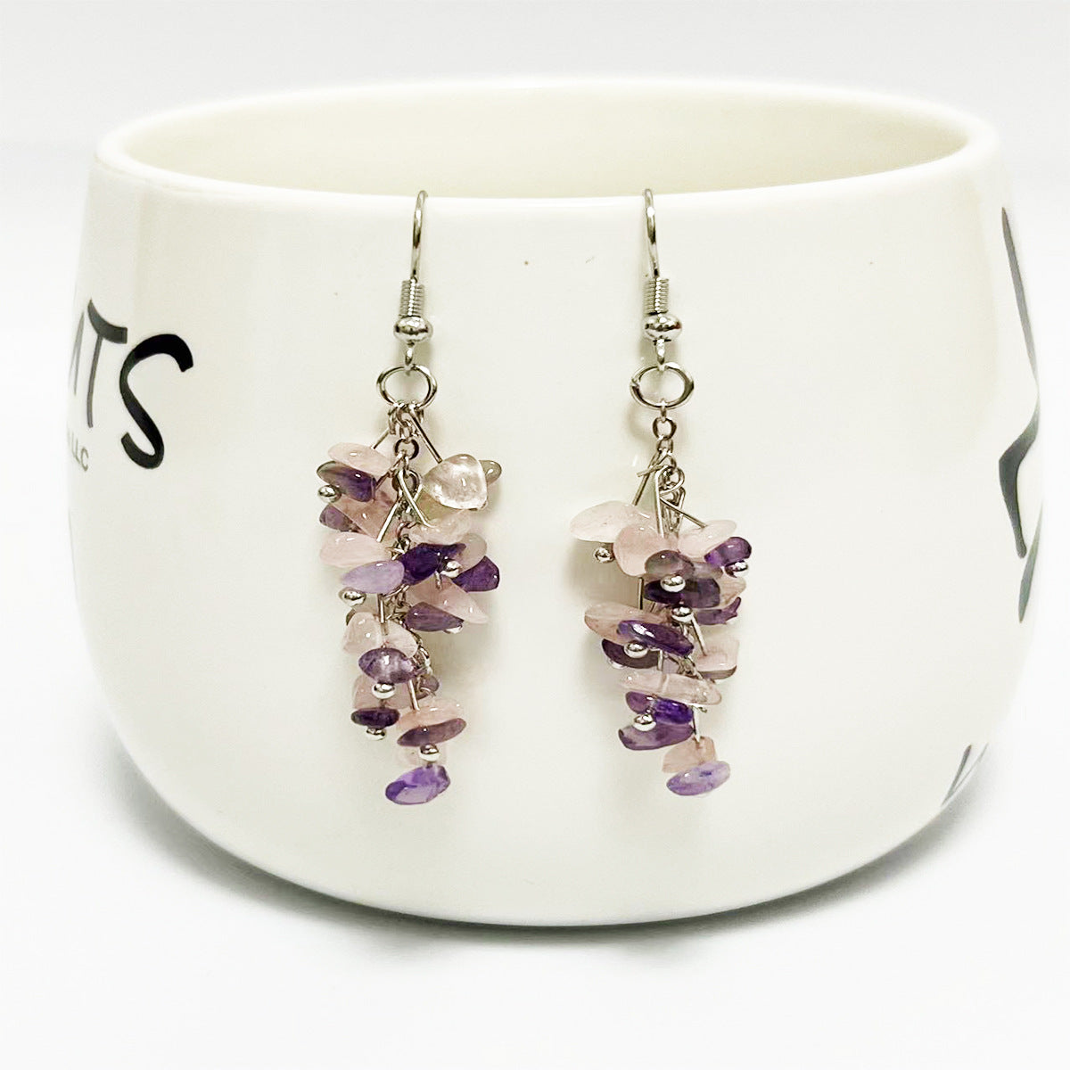 Wholesale Crystal Colorful Sweet Natural Crushed Stone Tassel Earrings