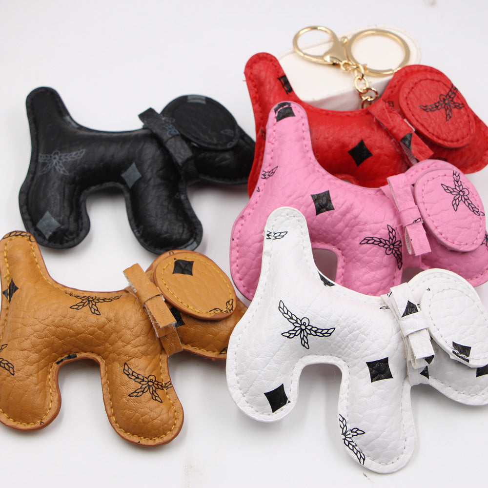 Wholesale Korean Trendy Cartoon Dog PU Leather Keychain Bag Charm Car Key Accessory Gift