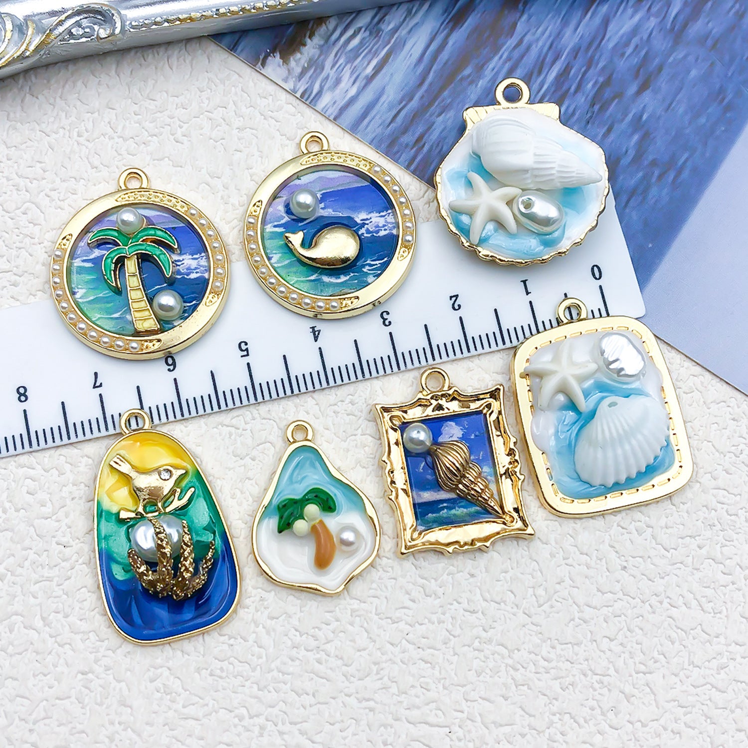 Wholesale Oil Painting Ocean Series DIY Alloy Oil Drop Pendant Necklace Earrings