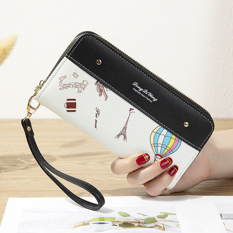 Wholesale Zipper Splicing Contrasting Iron Tower PU Women's Wallet