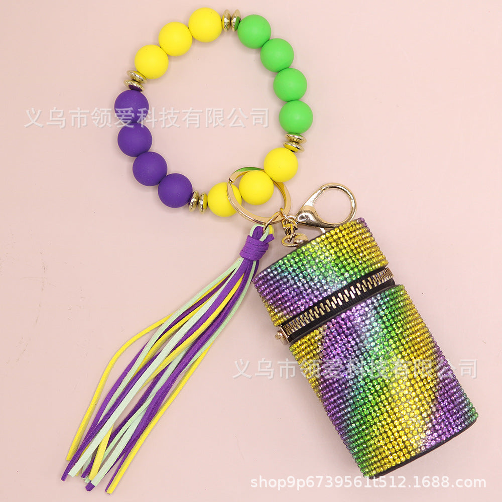 Wholesale Rhinestone Lipstick Bag Silicone Wrist Keychain