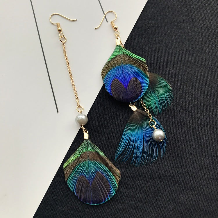 Wholesale Peacock Feather Tassel Bohemian Earrings