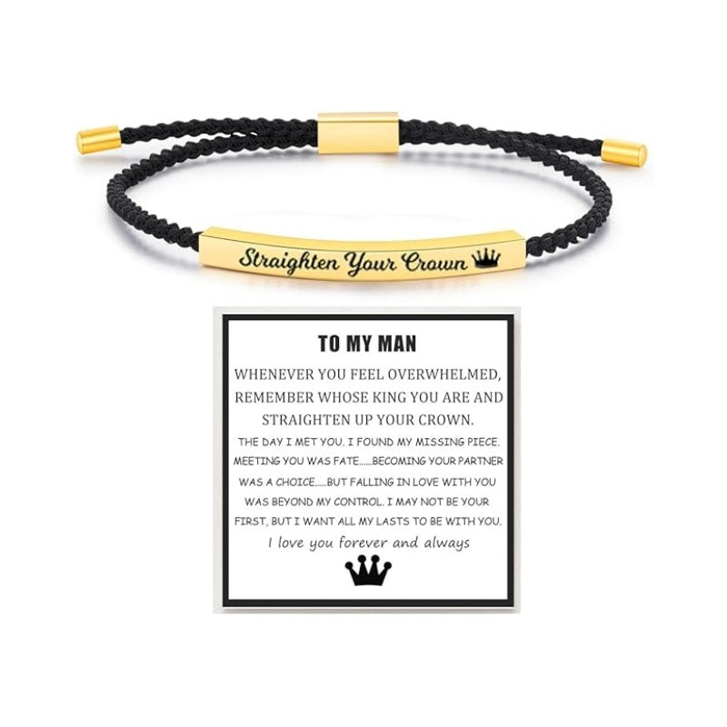 Wholesale Stainless steel bent tube inspirational text adjustable woven bracelet