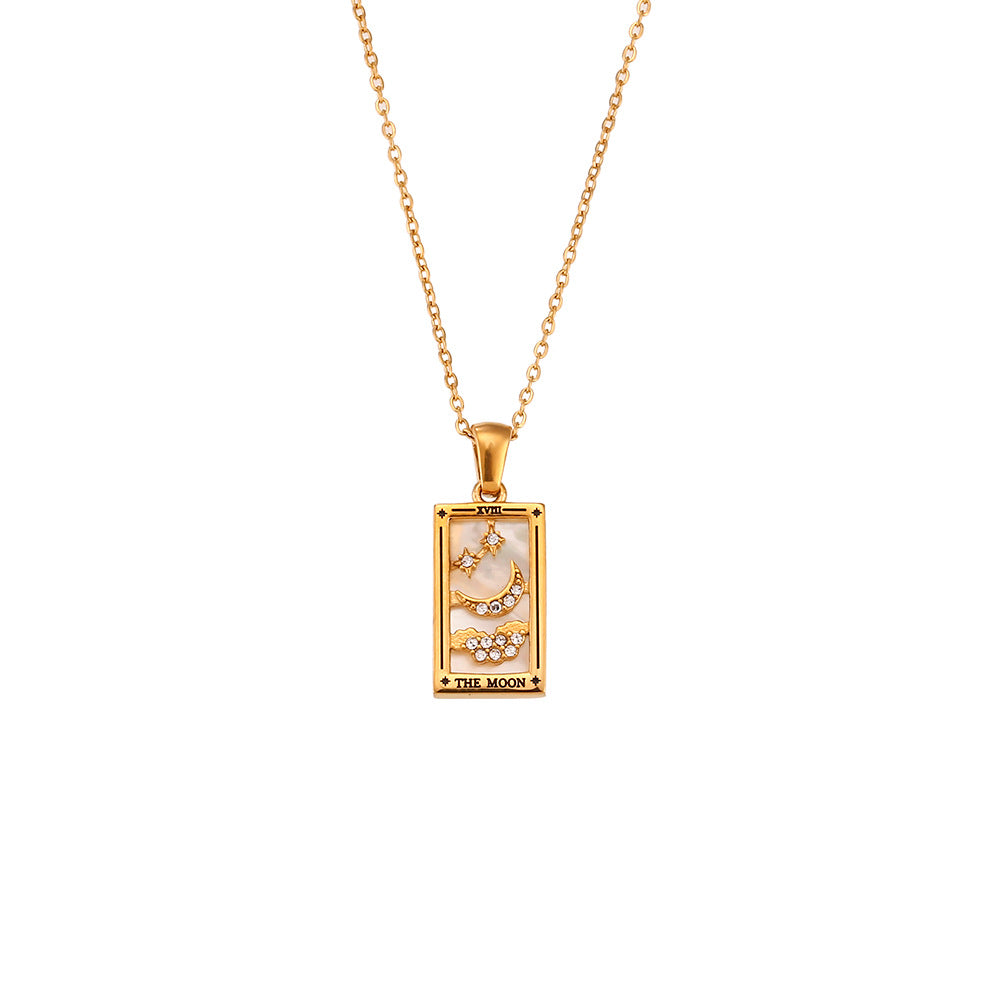 Wholesale Pendant jewelry stainless steel rectangular oil drop zircon tarot necklace